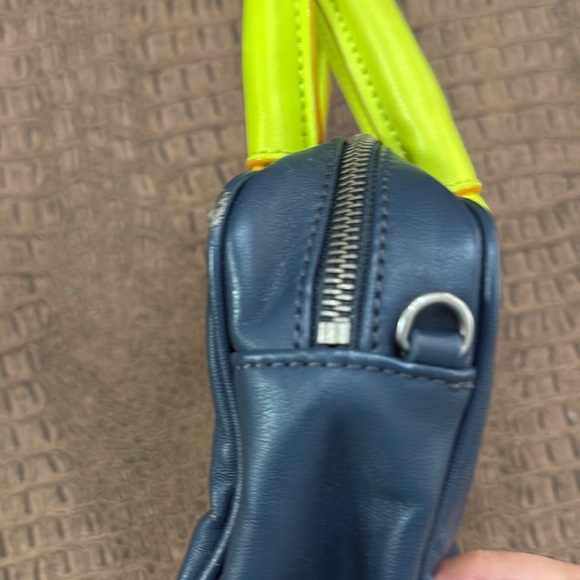 Princess Vera Wang Navy Blue Neon Yellow Star Print Satchel Bag Small Handbag - Picture 6 of 13